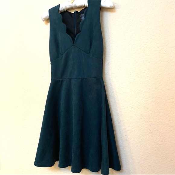 Aqua Green Faux Suede Scalloped Neckline Dress XS - Picture 5 of 10
